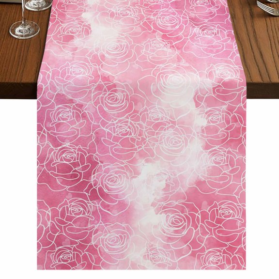 Table Runners 90 Inches Long Dress Scarves, Valentine's Day Farmhouse Coffee/Dining/Kitchen Table Runner for Living Room, Watercolor Roses Floral Ombre Romantic 13x90 Inch