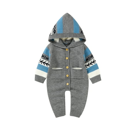 

Baby Girl Boy Sweater Romper Hooded Layette Set Knitted Button Down Preemie Jumpsuit Infant Fall Winter