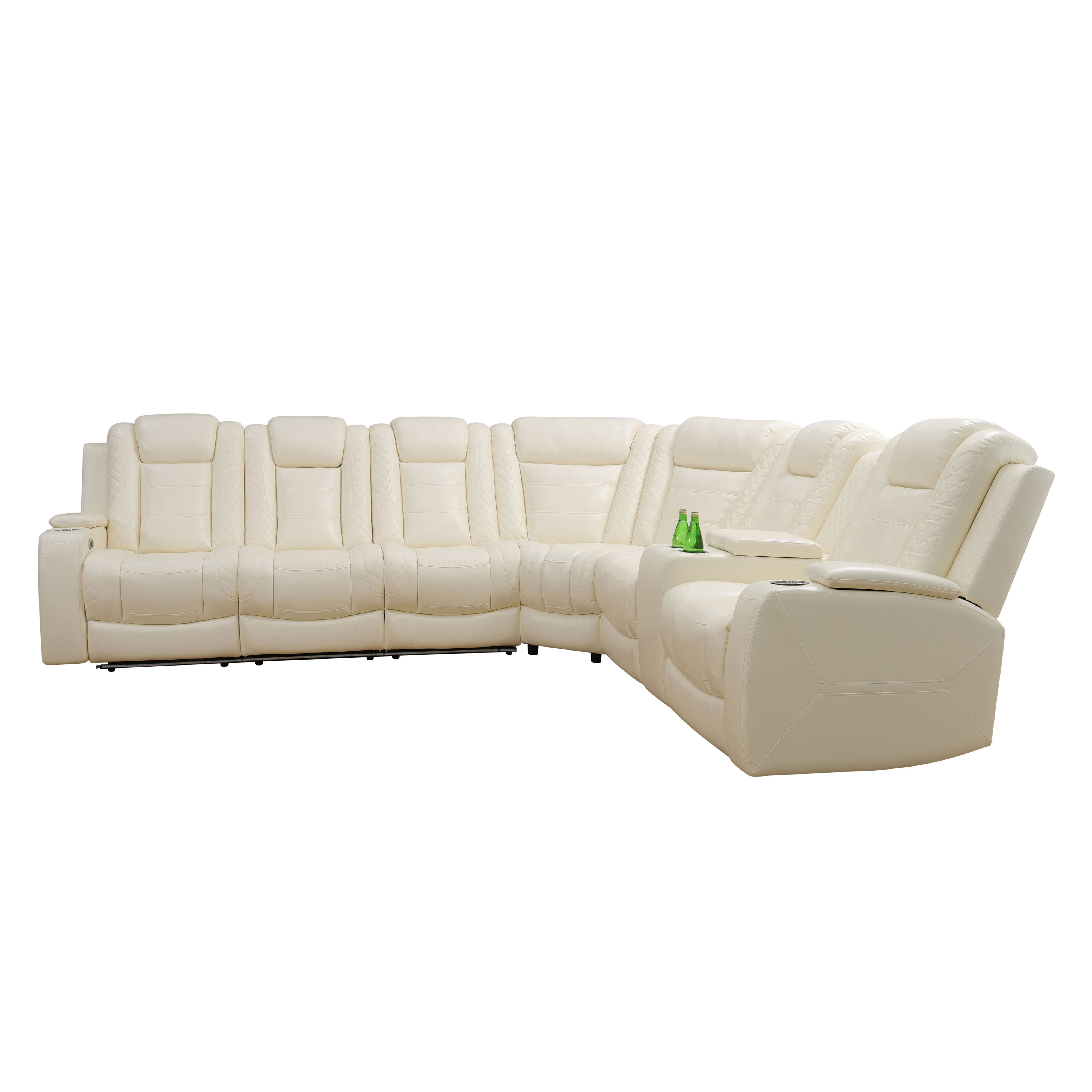 MAYEERTY Oversized Power Recliner Sectional Sofa, L-Shape Corner Couch with Wireless Charging, LED Lights & Storage Console, Breathable Leather for Living Room