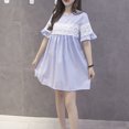 thumbnail image 4 of Maternity Dress Pregnant Women's Mid Length Top Summer Lace Round Neck Flare Sleeve Clothes Summer Loose Pregnant Maternity Clothes Blue M Clearance, 4 of 4