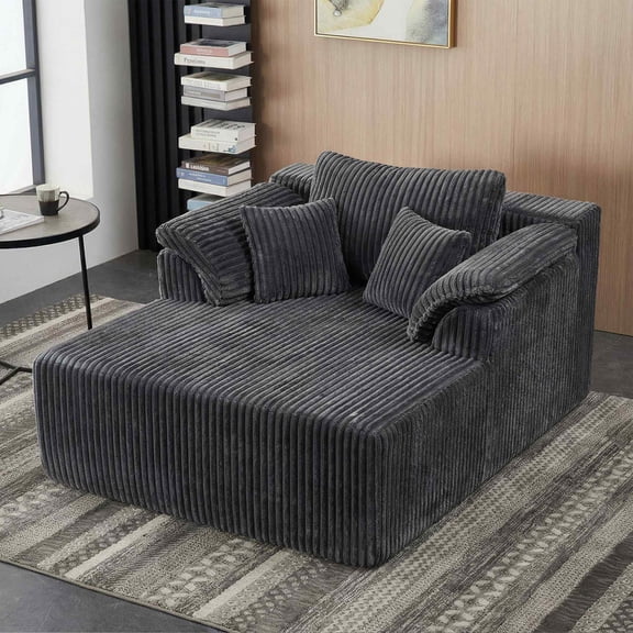 FFH 60" Oversized Chaise Lounge Chair Indoor, Boneless Cloud Couch, Sleeper Sofa Bed for Living Room & Bedroom, Gray Corduroy
