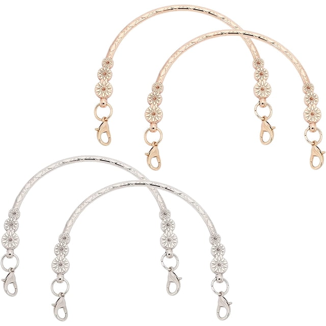 Juego de 4 asas para bolso de 12,7 cm (5 pulgadas), 2 colores, asas de metal de repuesto, asas de hierro semicirculares con estampado floral.