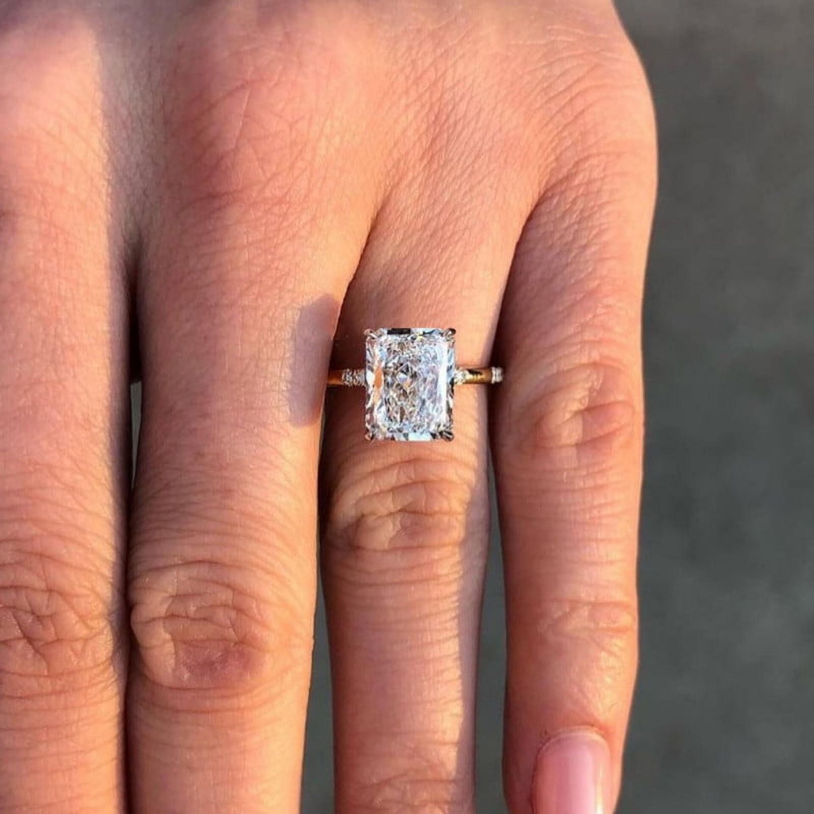 solitaire jewels Huge 6.5CT Radiant Moissanite Hidden Halo Engagement Ring For Women, 10K White Gold