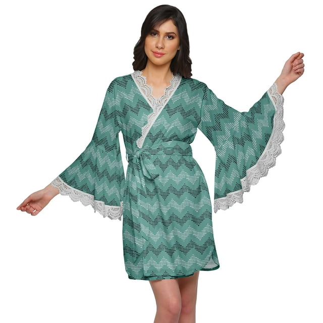Moomaya Peignoir en Coton pour Femmes Robe de Chambre Imprimée Courte pour Douche Nuptiale