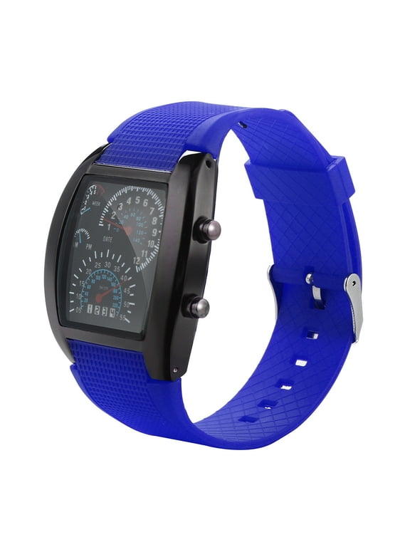 Fsqjgq Mens Smart Watches Fashion LED Light Flash Speedometer Sports Car Dial Meter Watch Waterproof Digital Analog Wrist Watches