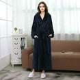 thumbnail image 2 of ManxiVoo Women Long Plush Robe with Attached Belt Cozy Warm Bathrobe for Lounge Wear and Home Relaxation M Size Navy, 2 of 5
