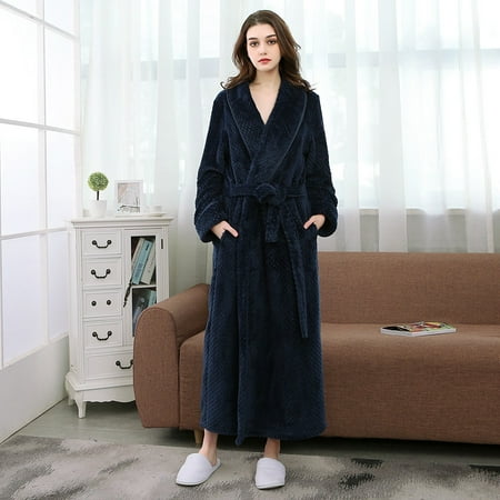 IDALL Robes for Women Nightgowns for Women Robe Fleece Sleeplong Bathrobe Robe Housecoat Nightgown Integrated Sleepwear Pajamas Women s Lingerie  Sleep & Lounge Navy XL
