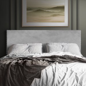 Castle Place Velvet Nailhead Upholstered Headboard, Silver Grey Queen
