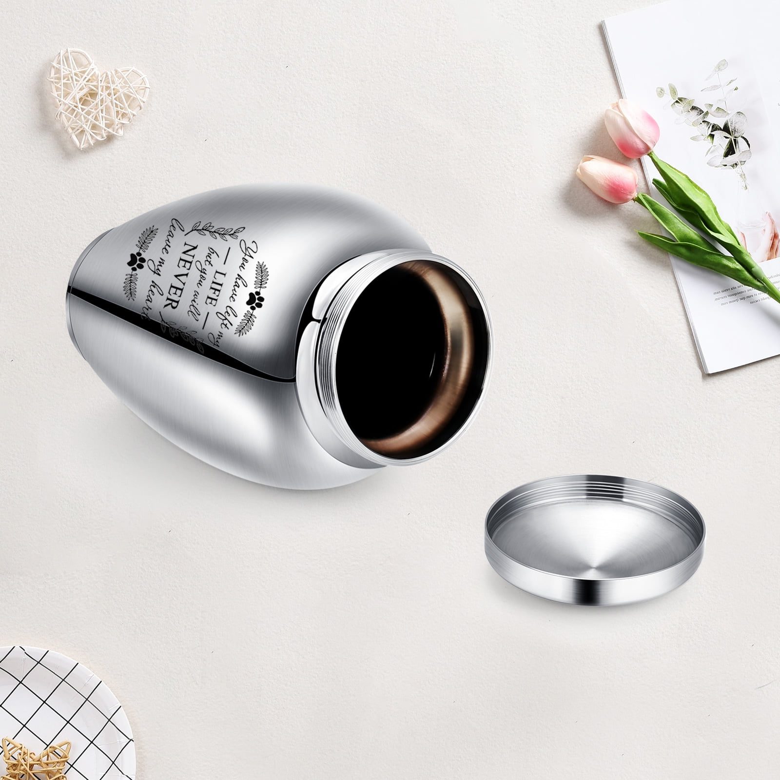 14*24cm Paw Prints Stainless Steel Keepsake Human Pet Urn for Cremation Ashes Large Capacity -You Have Left My Life But You Will Never Leave My Heart