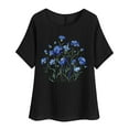 thumbnail image 3 of DDAPJ pyju Cotton Linen Tops for Women Dressy Casual Floral Blouse Loose Comfy Round Neck Short Sleeve T Shirt Limited Time Sales Black XXL, 3 of 5