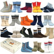 TeeHee Kids Toddler and Boys Socks Sports and Fun Cotton Crew Socks 18 Pair Pack with Gift Box