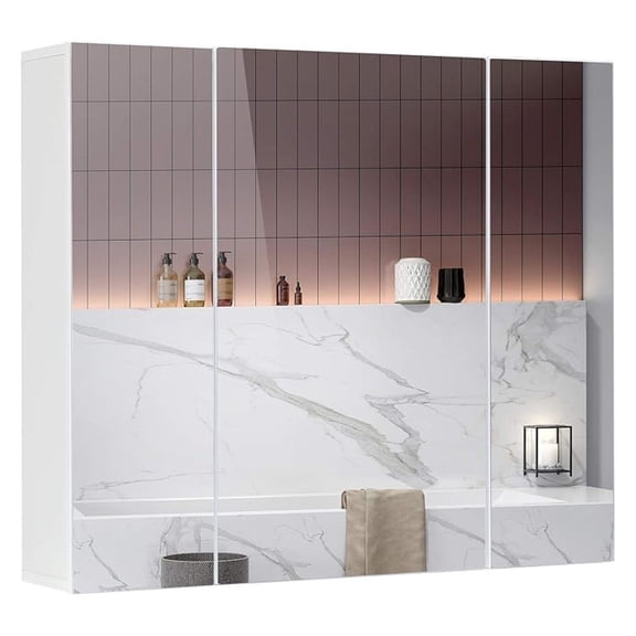 Medicine Cabinet Bathroom Mirror Cabinet with 3 Door 27.6x23.62 Inch Bathroom Wall Cabinet with Mirror Wall Mirror Storage Shelf with 3-Adjustable Shelves Storage Organizer Cupboard,White