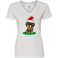 thumbnail image 3 of Inktastic Christmas Dachshund Dog Santa Women's V-Neck T-Shirt, 3 of 5