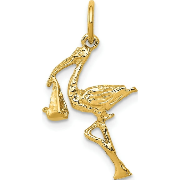 14K Yellow Gold Solid 3-Dimensional Stork Charm (23 X 13) Made In United States a7101
