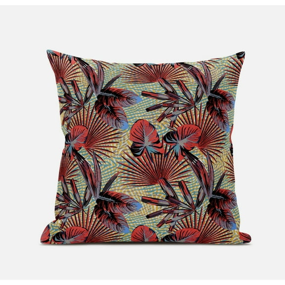 Plant Illusion Throw Pillow with Removable Cover in Blue Cream 18x18