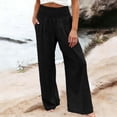 thumbnail image 3 of Dwellite Womens Cotton Linen Pants Casual Wide Leg High Waist Long Palazzo Trousers with Pocket Black 2XL, 3 of 5