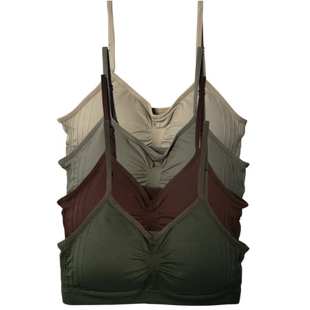 

Kalon 4-Pack Women s Comfort Cami Bra Pullover Design Seamless Wire Free (XX-Large Earth Tones)