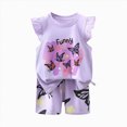 thumbnail image 2 of Baby Girl Summer Clothes Toddler Outfit Letters Crewneck T-Shirt Shirts Tee Tops + Patched Shorts Set Kaprioy Toddler Girl Clothes 6 9 18 24 Months 2T 3T 4T 5T 6T, 2 of 4