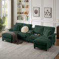 thumbnail image 3 of Spaco 120" Modular Corduroy Sectional Sofa with Storage, Cup Holders, Modern 4-Seater U-Shaped Couch Bed for Living Room, Apartment, Green, 3 of 11