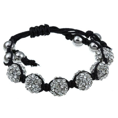 Zircomania 622B-0029R Pave Crystal Beaded Macrame Adjustable Bracelet in Silvertone