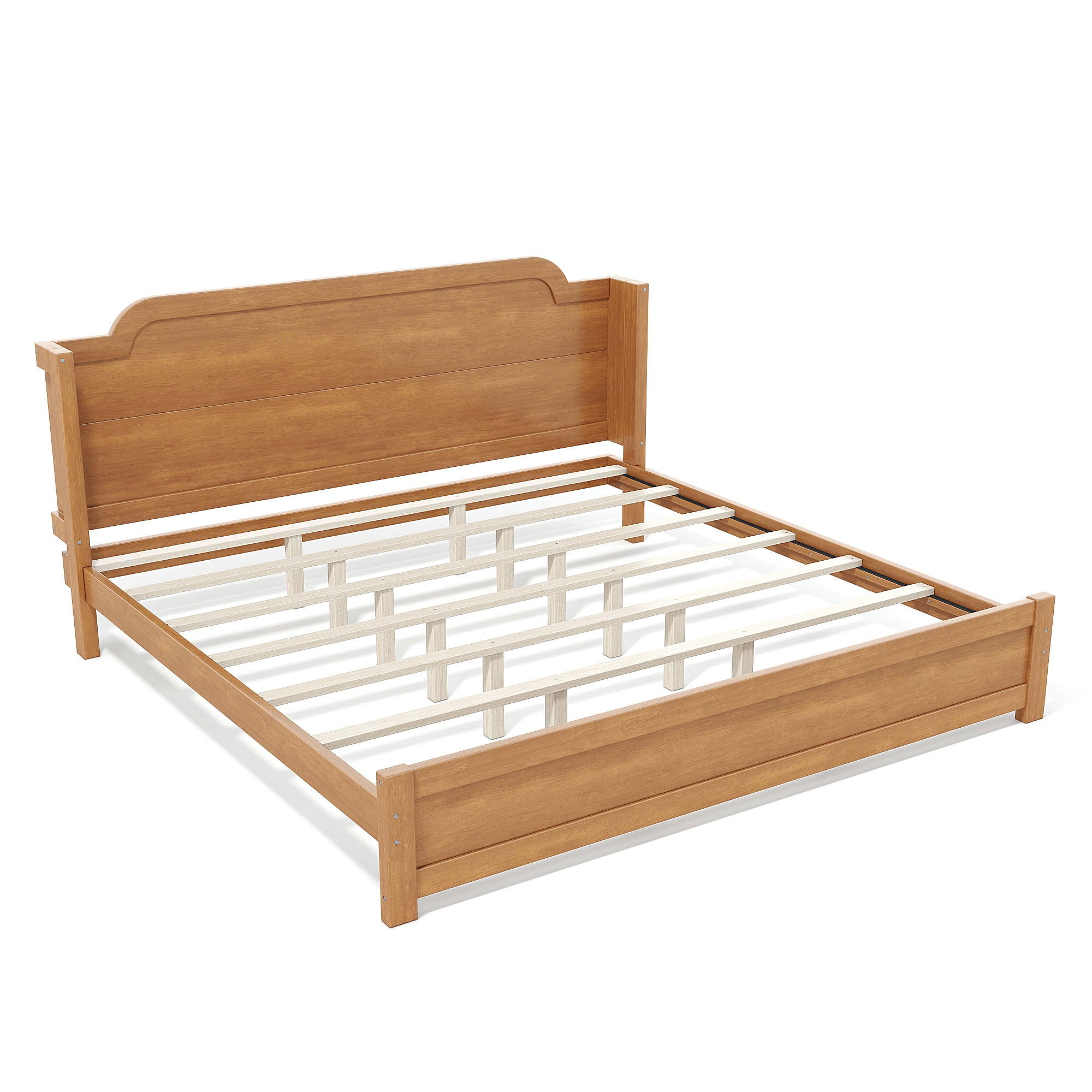 GARITIN King Solid Wood Platform Bed with Headboard, Natural Finish & Minimalist Design, Easy Assembly, No Box Spring Needed Traditional Wood Bed Frame, Natural