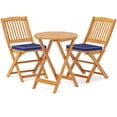 thumbnail image 1 of Gymax 3 Pieces Acacia Wood Patio Bistro Set Outdoor Folding Table & Chairs Set w/ Padded Cushions, 1 of 10