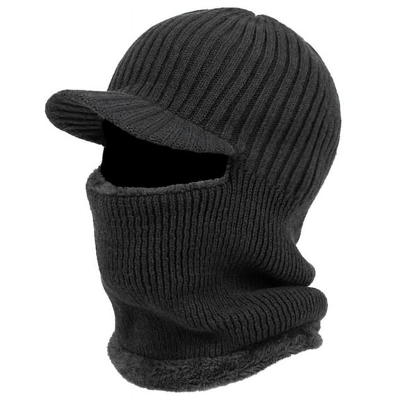 ZUARFY Men Women Winter Knitted Balaclava Beanie Hat with Windproof Visor Thermal Plush Lining Neck Warmer Cycling Ski Face Mask Hooded Cap