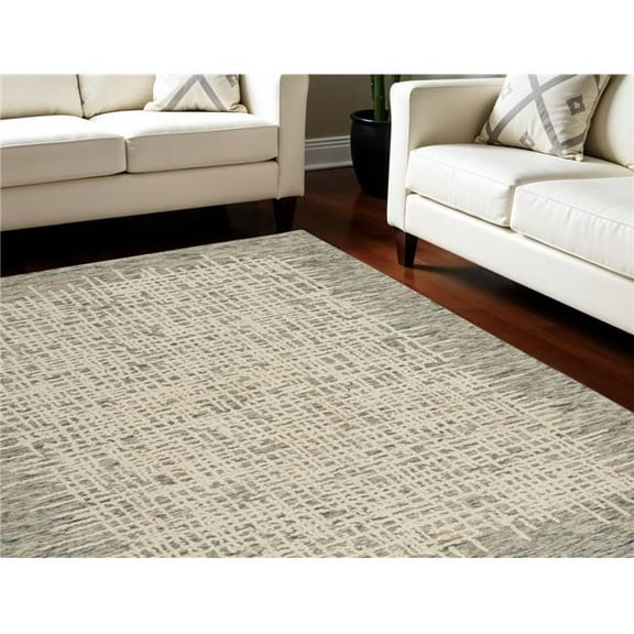 HomeRoots 8 x 10 ft. Wool Abstract Rectangle Area Rug, Ivory, Brown & Gray