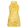 thumbnail image 4 of Rswnyirn Kids Girls Sleeveless Short Jumpsuit Sequins Pageant Romper Halter Neck Formal Suit Dance Gold 10, 4 of 7