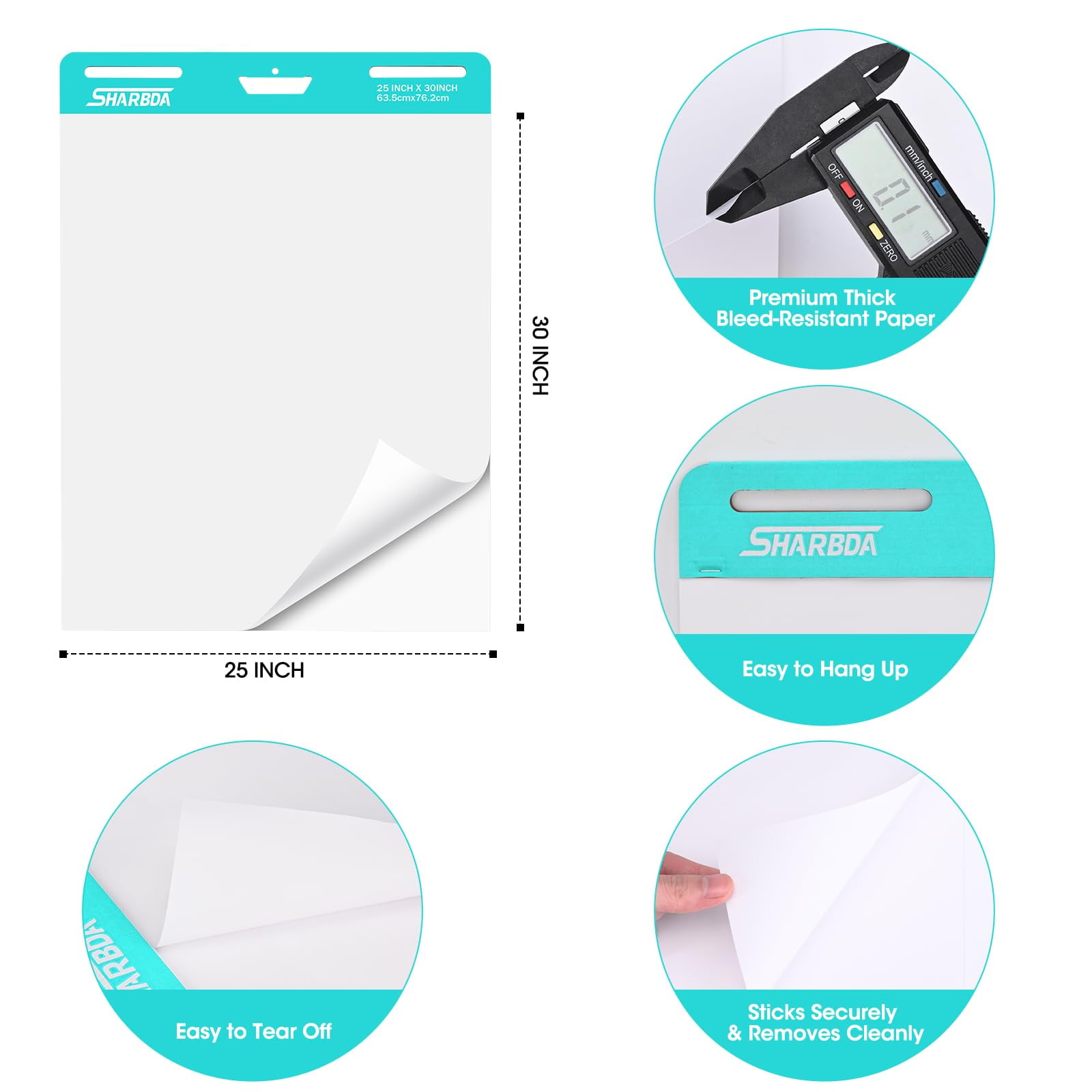 Sticky Easel Pad, 25 in x 30 in,Flip Chart Paper,Sticky Chart Paper for Teachers, Large Self-Stick Easel Paper,Super Sticky & Bleed-Resistant,30 Sheets/Pad,2 Pads