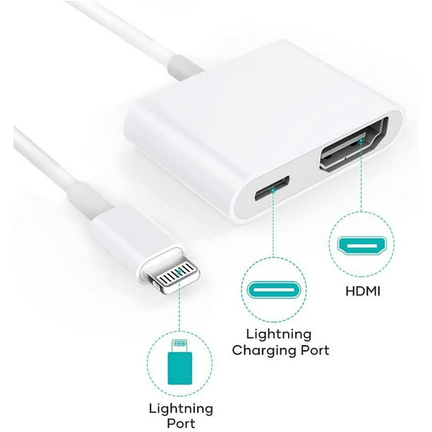 Adaptateur Lightning vers HDMI pour iPhone vers TV, adaptateur HDMI 1080P  adaptateur AV numérique câble de connecteur d'écran de synchronisation avec  port de charge pour iPhone, iPad, iPod sur HDTV/projecteur/moniteur 