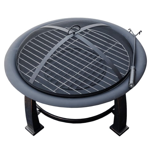 Hiland Round Wood Burning Fire Pit with Cooking Grate