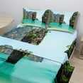 thumbnail image 2 of Ambesonne Island Fitted & Top Sheet Set with Shams, Beach Cruising Landscape Art, Green Brown, 2 of 8
