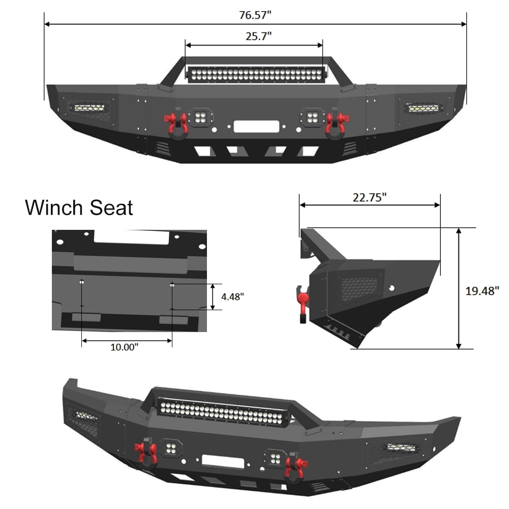 Vijay Compatible with 2008-2009-2010 Ford F250/F350 Front Bumper Textured Black Steel with Light and D-ring