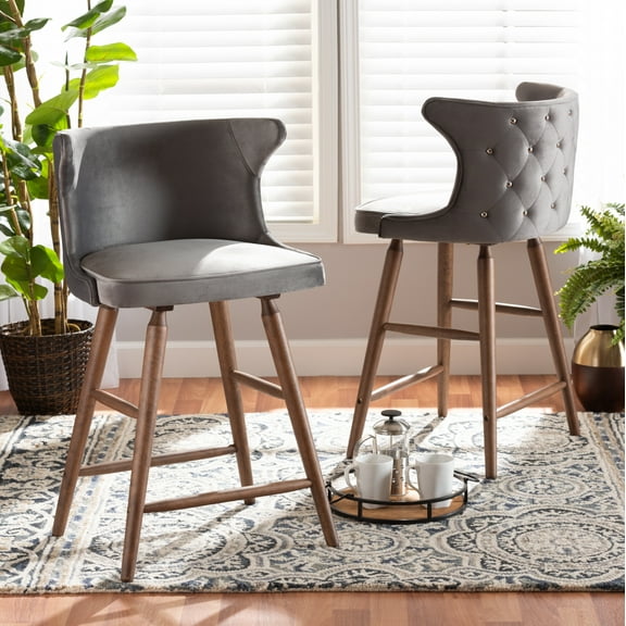 Baxton Studio Sagira Bar Stool, Grey, Set of 2