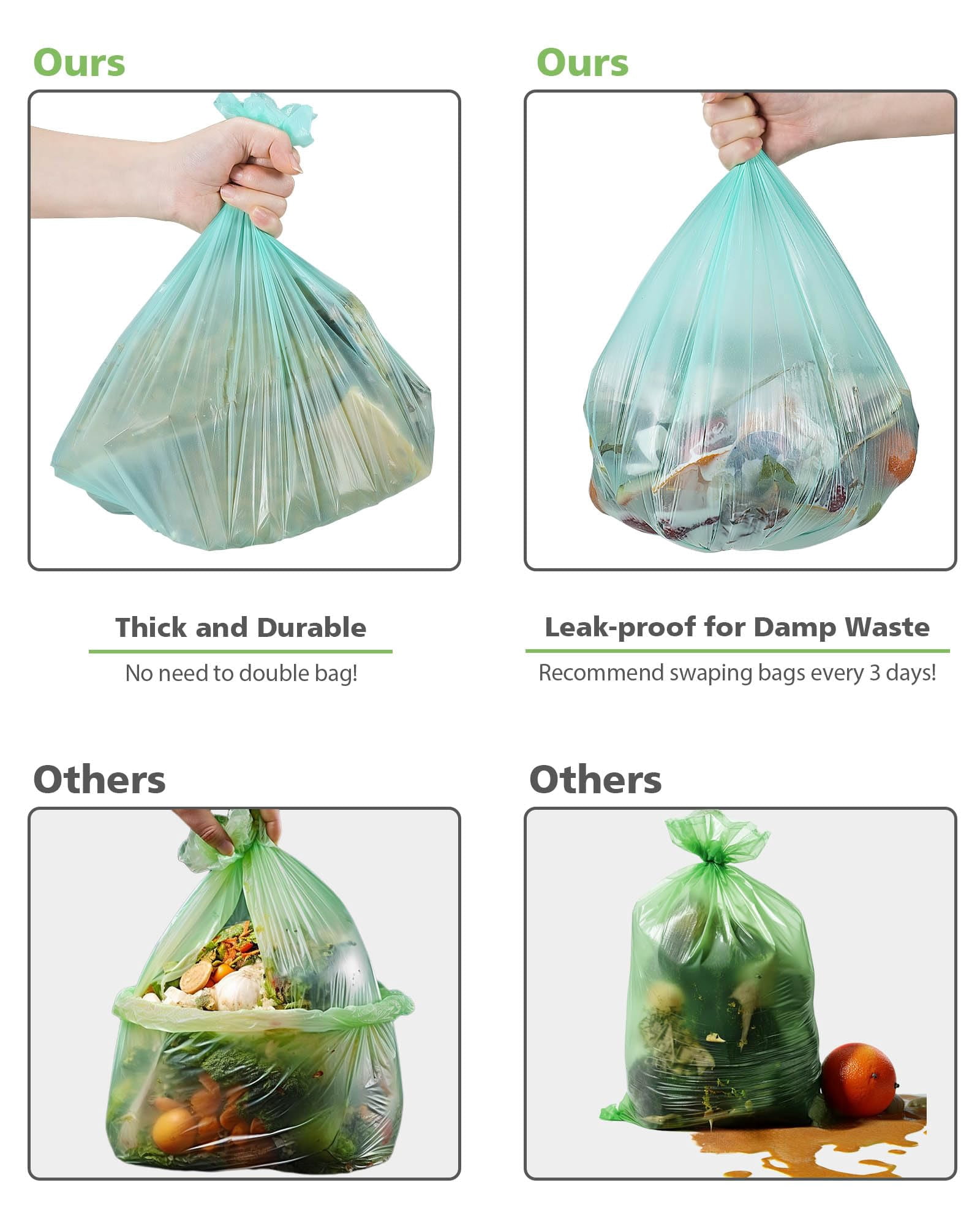 1.2 gallon small trash bags garbage bags, mini compostable strong bathroom wastebasket can liners trash bags for home office kitchen fit 5 liter 5l,1 gal,green