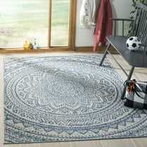 SAFAVIEH Courtyard Josiah Floral Medallion Indoor/Outdoor Area Rug, Light Grey/Blue, 5'3" x 7'7"