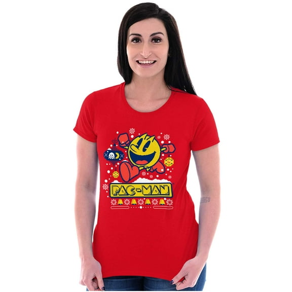 Ugly Christmas Pattern PACMAN Holiday Women's T Shirt Ladies Tee Brisco Brands S