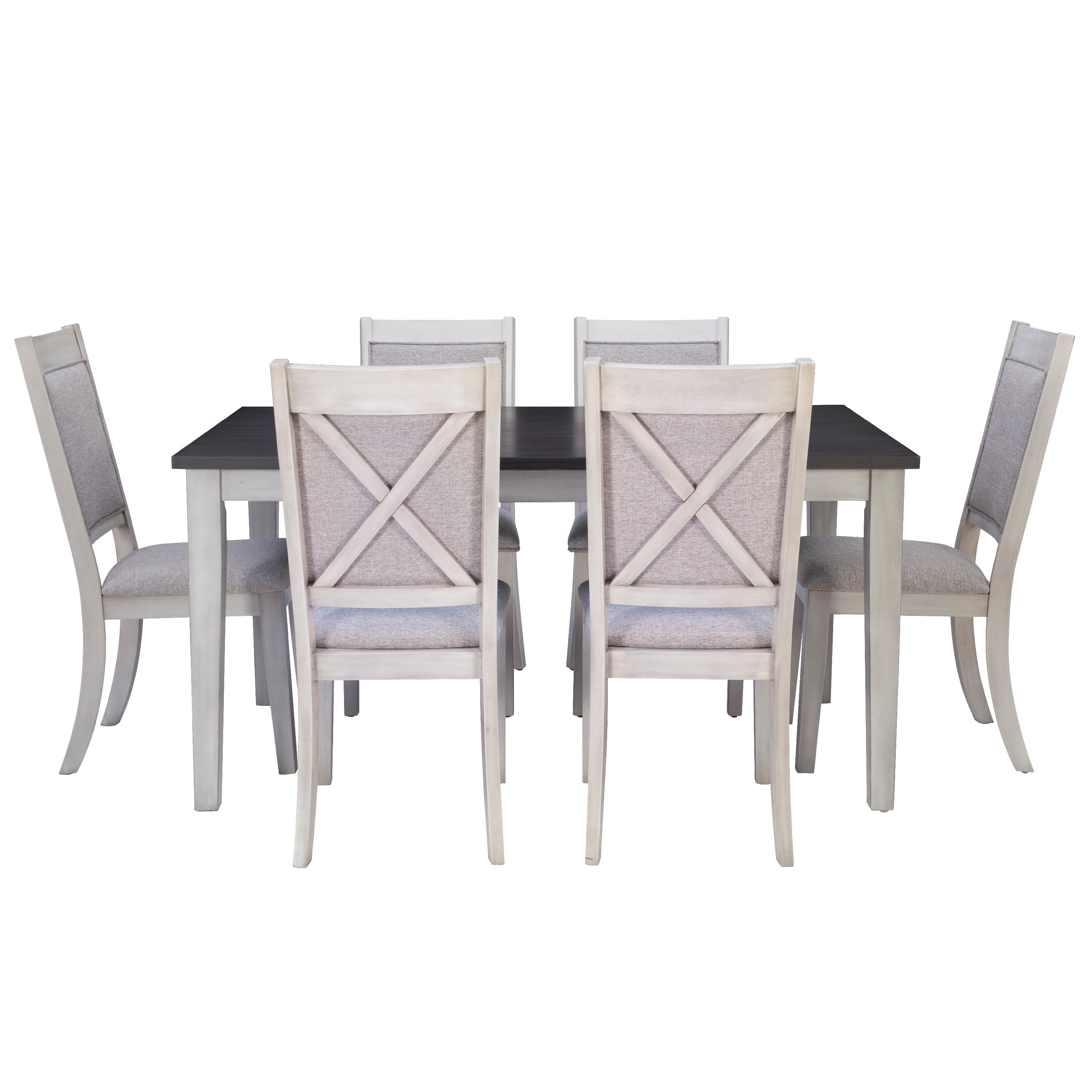Powell Drew 7-Piece Farmhouse Acacia Dining Table with Chairs, White/Gray