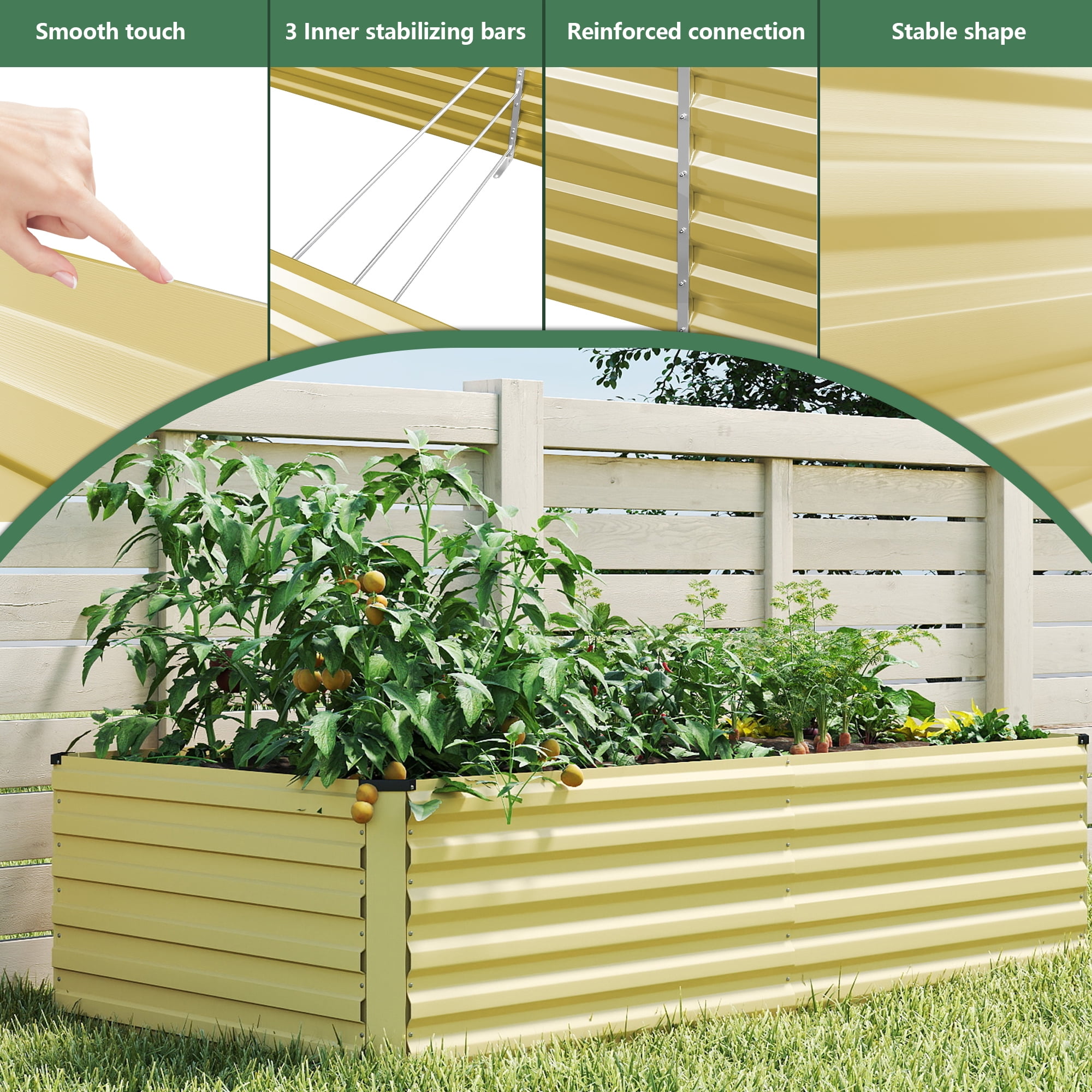 FOOWIN 2 Pack 8x4x2ft Outdoor Metal Raised Garden Bed,Planter Box for Vegetables,Flowers,Herbs w/478 Gallon Capacity, Cream Yellow