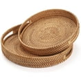 thumbnail image 2 of Plateau de Service en Rotin 25*25*4cm avec Poignées Plateaux Décoratifs Ronds pour Table Basse Tabouret, 2 of 5