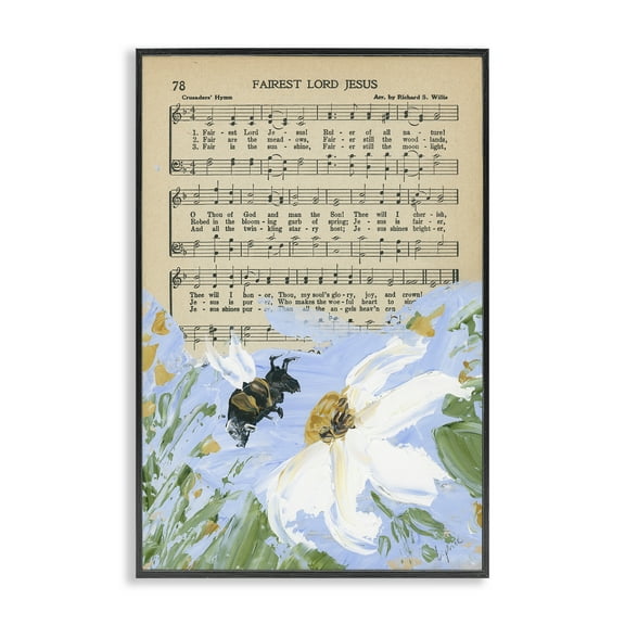 Stupell Industries Floral Music Hymn Religious Painting Black Framed Art Print Wall Art, 12 x 18