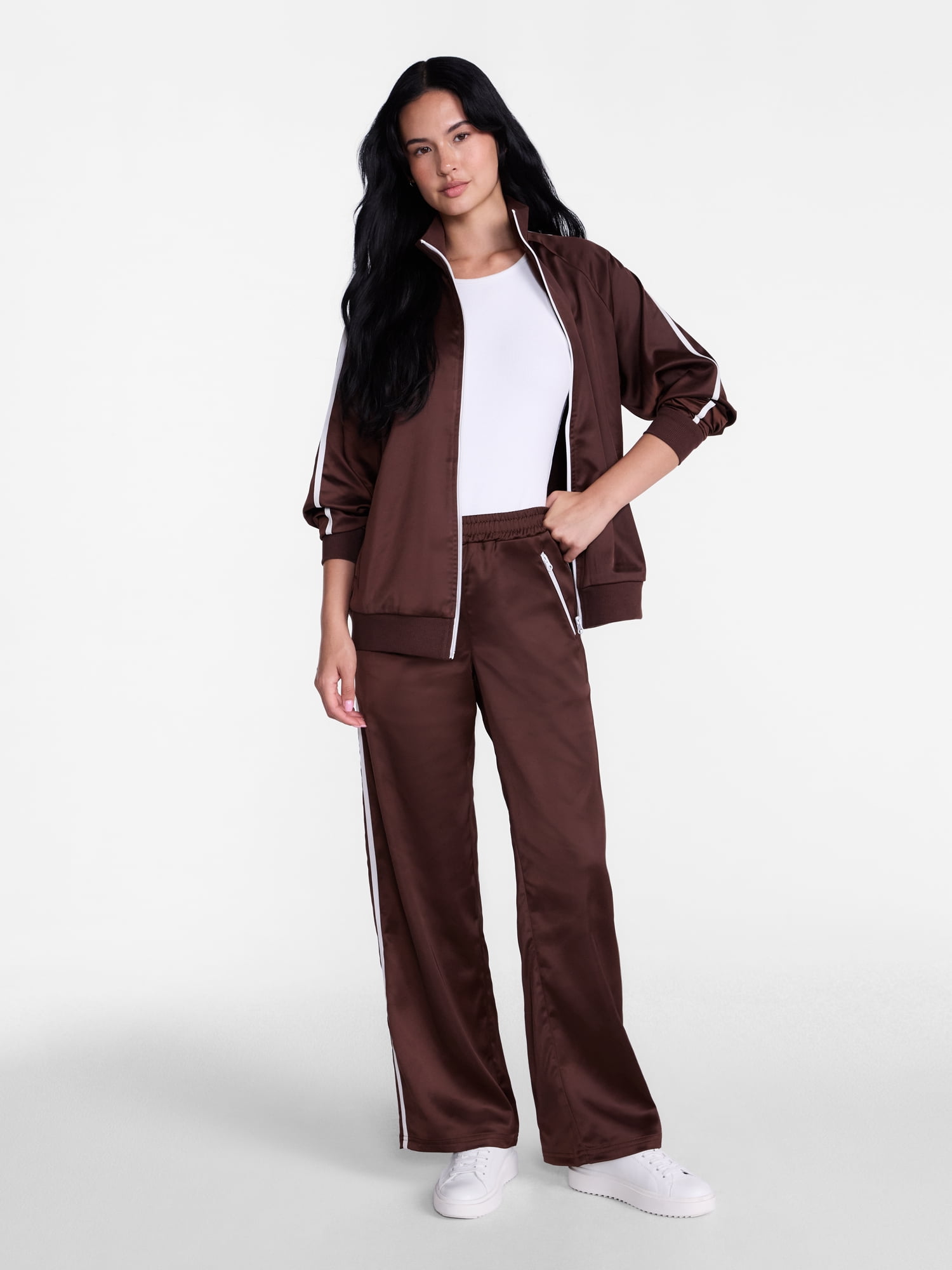 Madden NYC Women's Satin Track Pants with Side Stripes, 31.5" Inseam, Sizes XXS-XXL