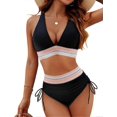 thumbnail image 1 of Blooming Jelly Women High Waisted Bikini Sets Tummy Control Swimsuits Color Block Two Piece Drawstring Bathing Suit, 1 of 5