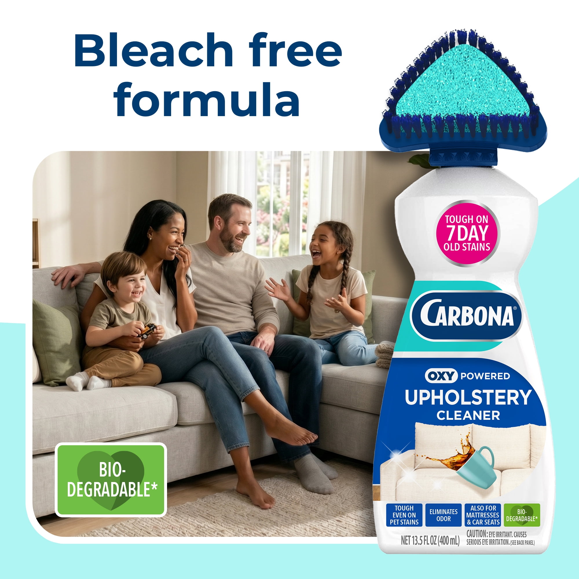 Carbona Oxy-Powered Upholstery Cleaner, Stain Remover with Brush & Sponge, 13.5 fl oz