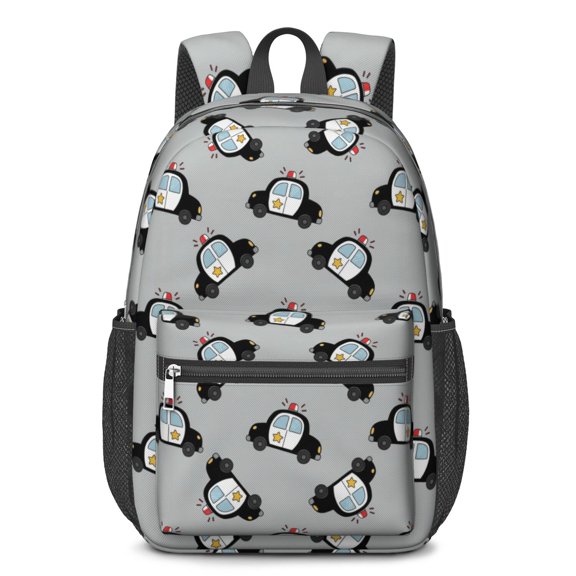 Police and Star White Pattern 17" School Backpacks for Teens,Waterproof Oxford Fabric,S-Shape Padded Straps for School,Travel,Hiking,Camping