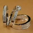 thumbnail image 2 of Sparkle Jewels White Round Cut Diamond Women's Wedding Trio Ring Set 14K White Gold Plated, 2 of 4