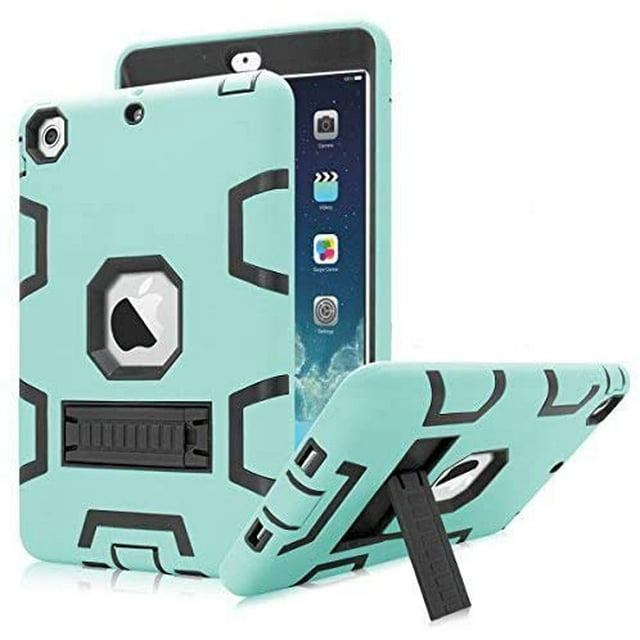Mignova pour iPad Mini 1/2/3, Étui Robuste Antichoc Résistant aux Impacts, Adapté aux Enfants, Hybride, Robuste, Étui de Protection avec Support Intégré pour Apple iPad Mini 1/Mini 2/Mini 3 (Noir/aqua)