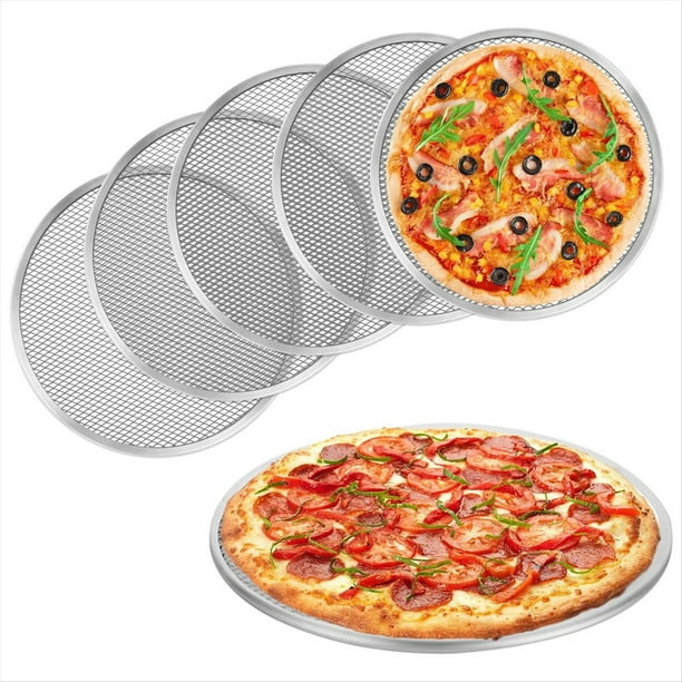 Pantalla para Pizza, Paquete de 6 Bandejas para Pizza de Aluminio Sin Costuras de 8 Pulgadas con Agujeros, Bandejas para Hornear Pizza de Antiadherente para Horno, Cocina