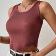 thumbnail image 4 of Wycnly Womens Tank Tops Soft Knitted Ribbed Going out Vest Cropped Tops Summer Fashion Plain Round Neck Sleeveless Shirts Blouse Red s, 4 of 7